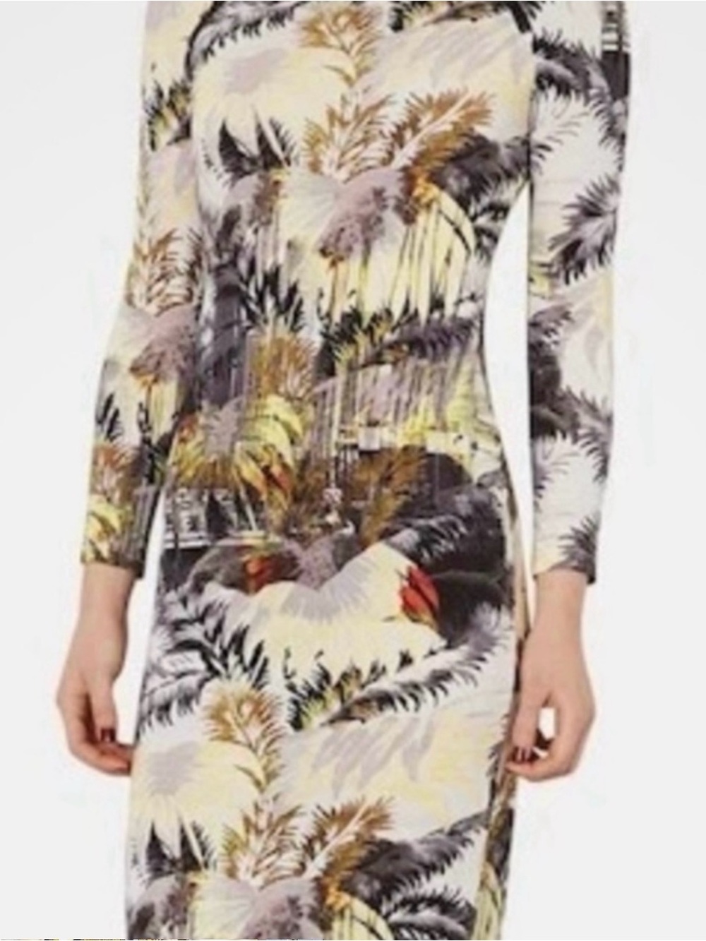 ❤️ TOP SHOP Tropical Print Long Sleeve DRESS
